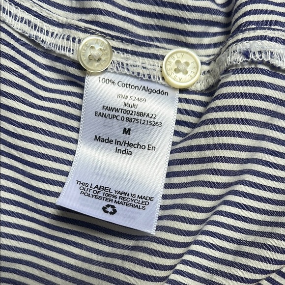 White and Blue Ruffled Long Sleeve Blouse - Picture 9 of 10